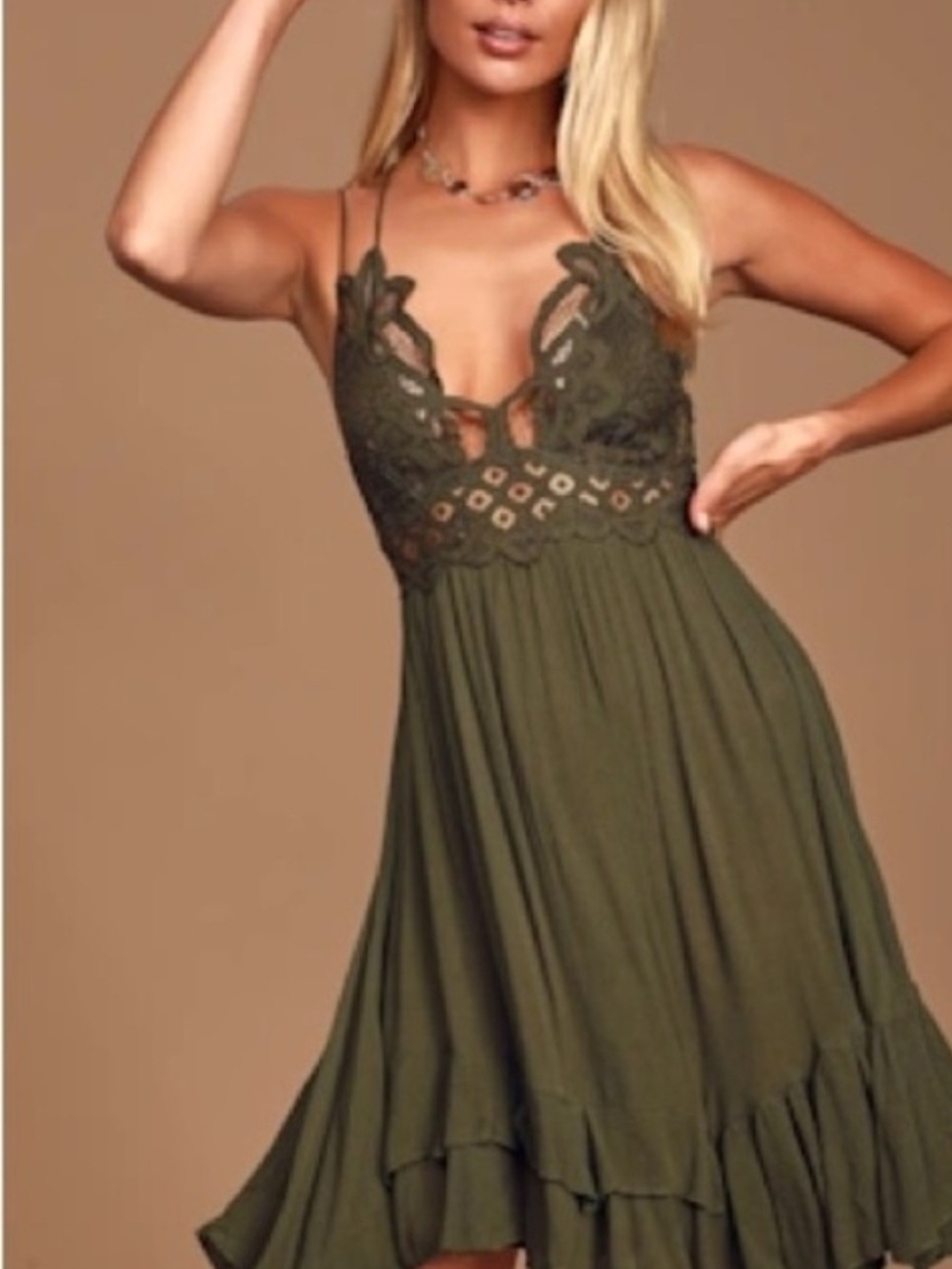 Free People One Olive Green Lace Bodice Sundress